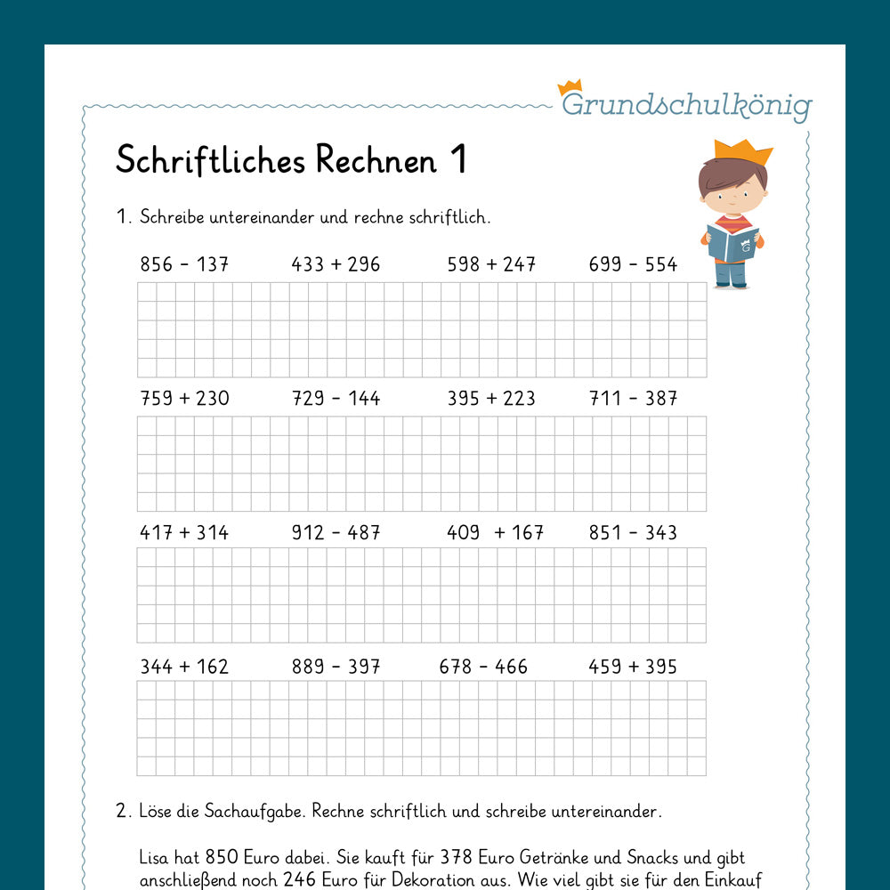 Königspaket: Gemischte Aufgaben zum schriftlichen Rechnen im ZR 1 000 (Mathe, 3. Klasse) - inklusive Test