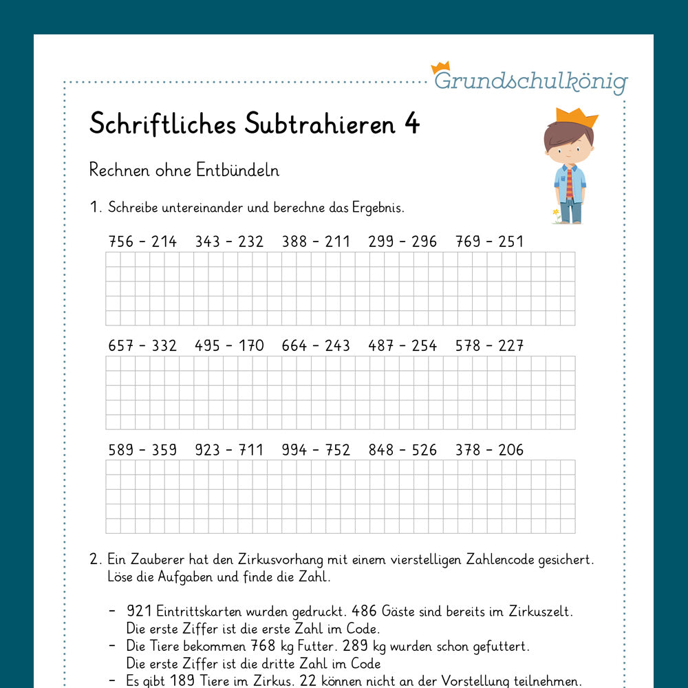 Königspaket: Schriftliches Subtrahieren im ZR 1 000 (Mathe, 3. Klasse) - inklusive Test