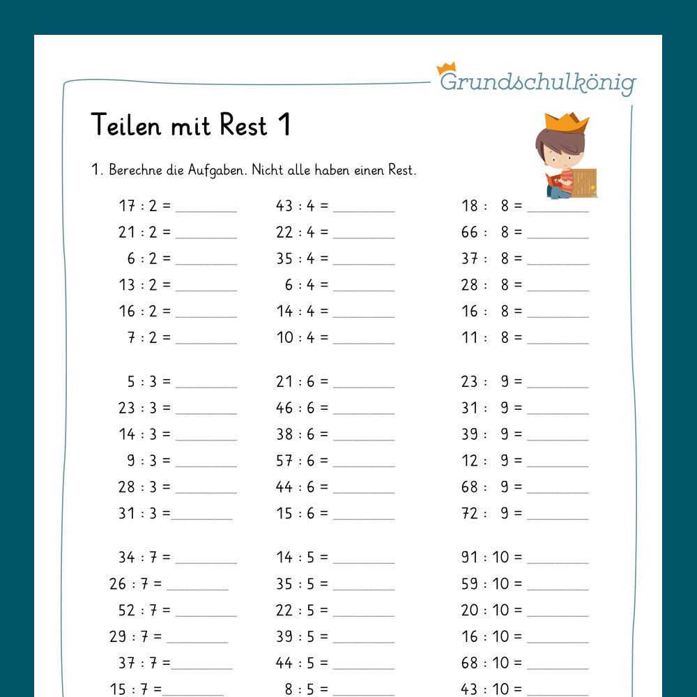Königspaket: Teilen mit Rest (Mathe, 3. Klasse) - inklusive Test