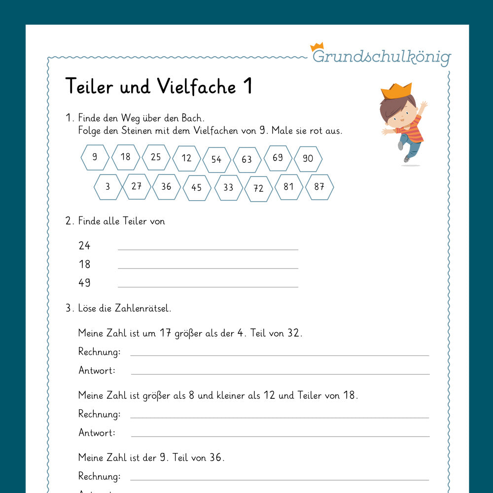 Königspaket: Teiler und Vielfache (Mathe, 3. Klasse) - inklusive Test