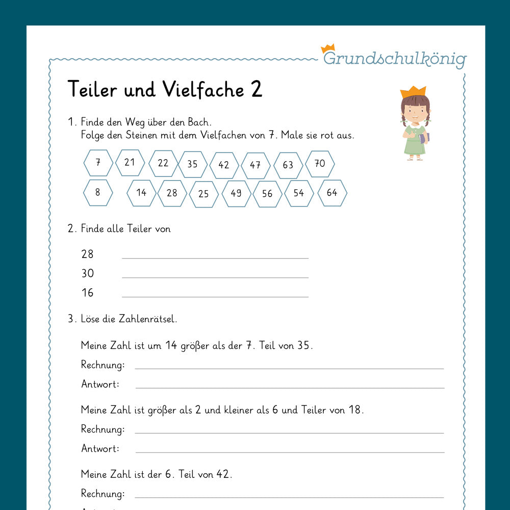 Königspaket: Teiler und Vielfache (Mathe, 3. Klasse) - inklusive Test