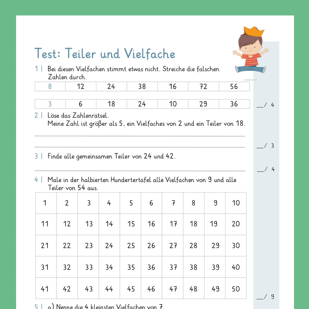 Königspaket: Teiler und Vielfache (Mathe, 3. Klasse) - inklusive Test