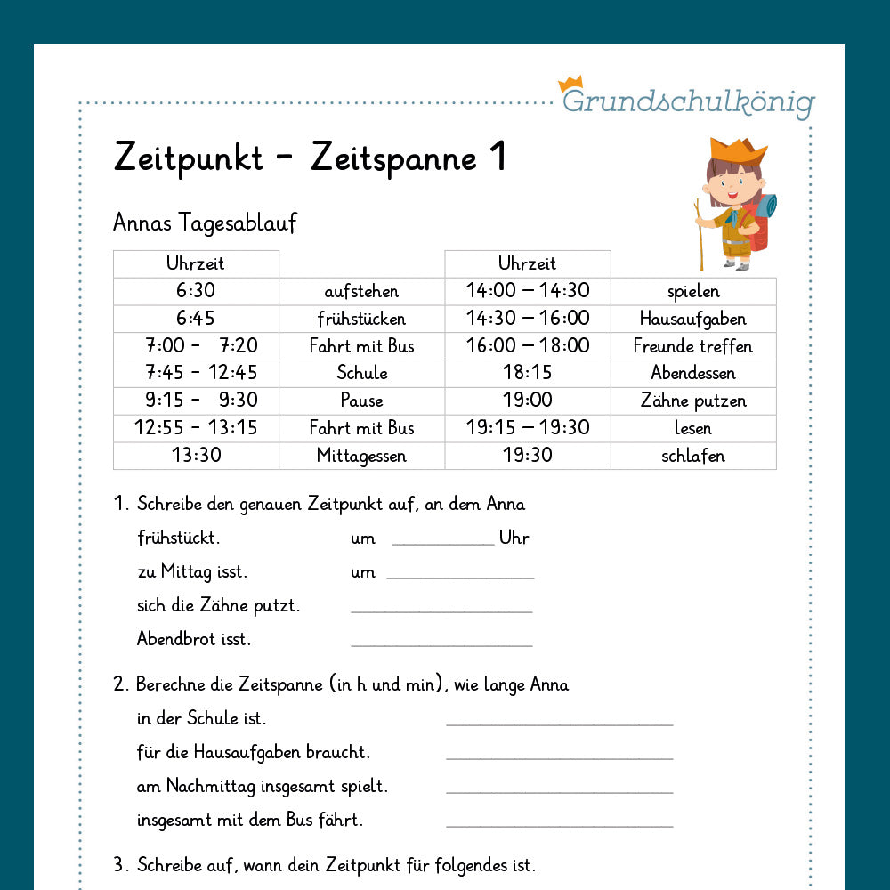 Königspaket: Zeitpunkt und Zeitspanne (Mathe, 3. Klasse) - inklusive Test