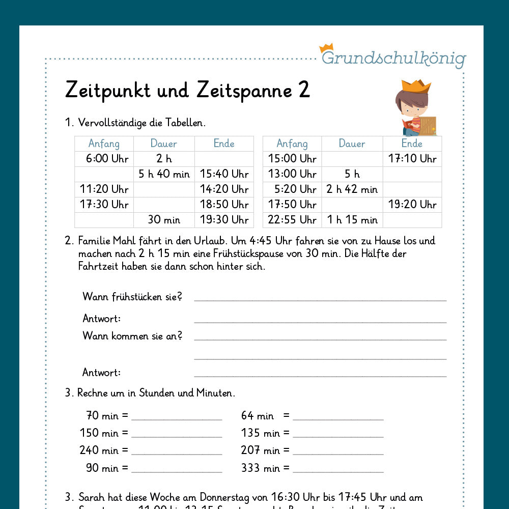 Königspaket: Zeitpunkt und Zeitspanne (Mathe, 3. Klasse) - inklusive Test