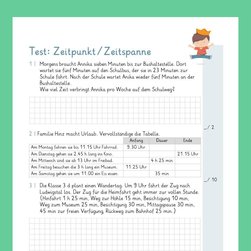 Königspaket: Zeitpunkt und Zeitspanne (Mathe, 3. Klasse) - inklusive Test