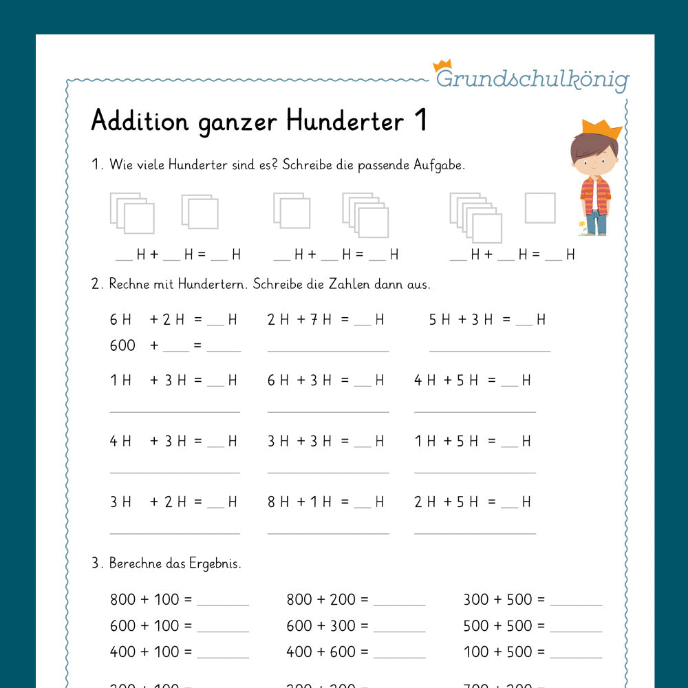 Königspaket: Addition und Subtraktion mit Hunderterzahlen im ZR 1 000 (Mathe, 3. Klasse) - inklusive Test