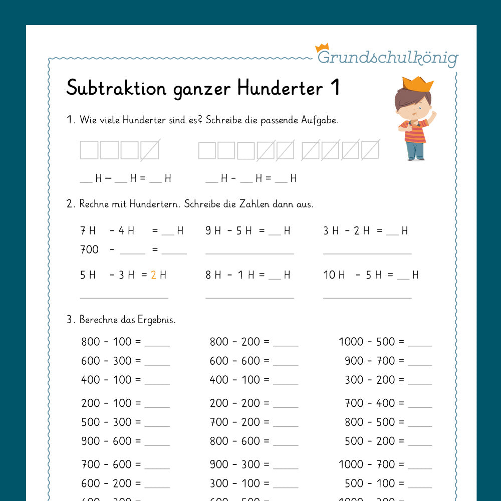 Königspaket: Addition und Subtraktion mit Hunderterzahlen im ZR 1 000 (Mathe, 3. Klasse) - inklusive Test