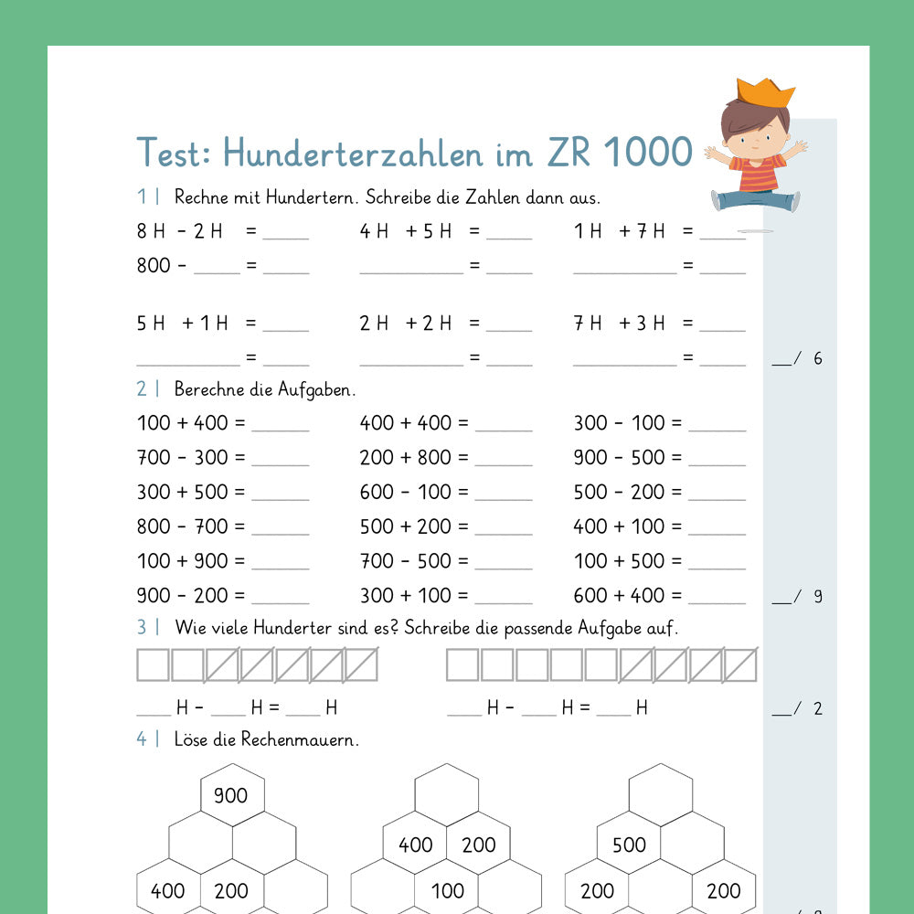 Königspaket: Addition und Subtraktion mit Hunderterzahlen im ZR 1 000 (Mathe, 3. Klasse) - inklusive Test