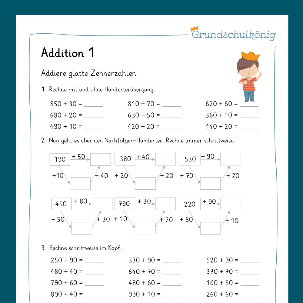 Königspaket: Addition und Subtraktion mit Zehnerzahlen im ZR 1 000 (Mathe, 3. Klasse) - inklusive Test
