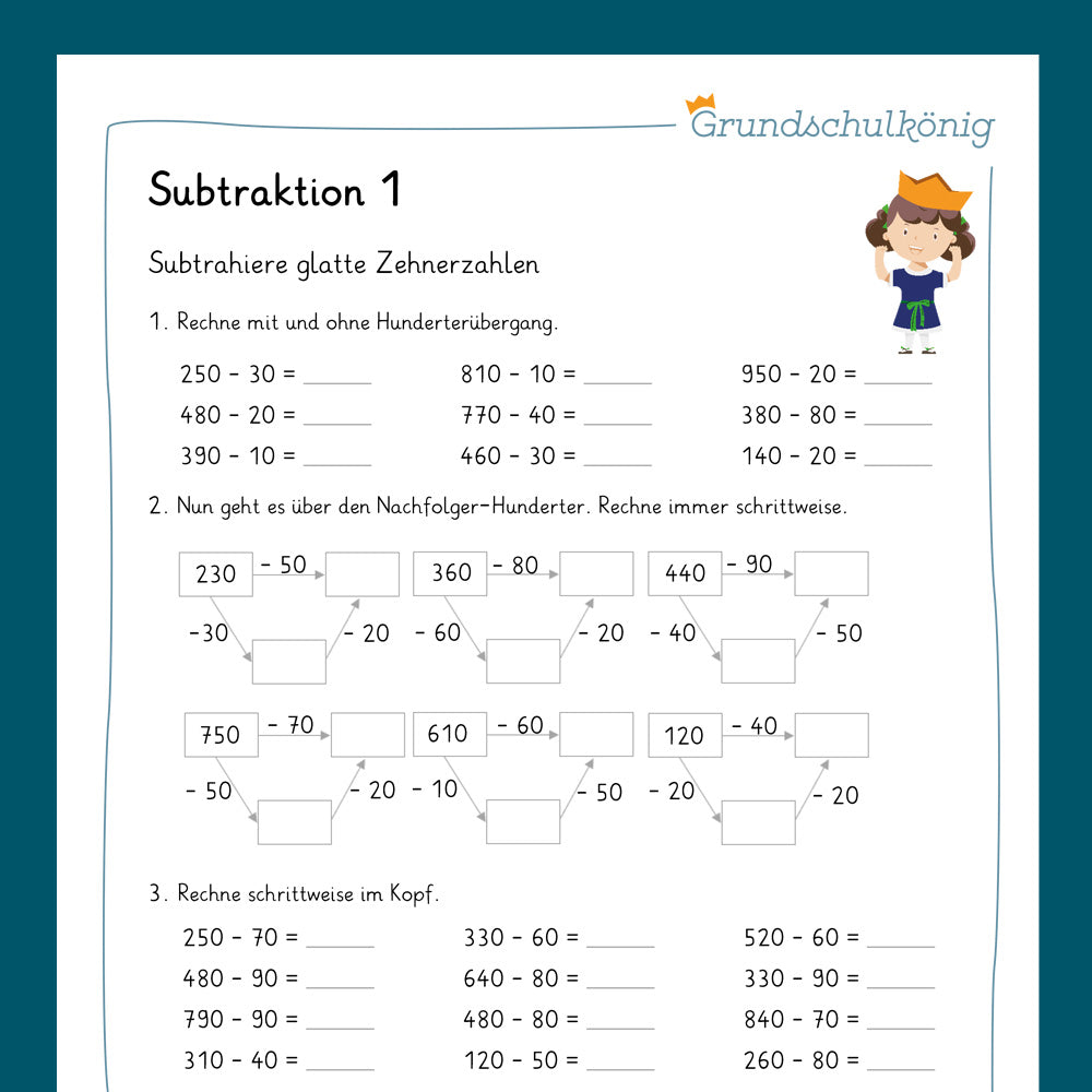 Königspaket: Addition und Subtraktion mit Zehnerzahlen im ZR 1 000 (Mathe, 3. Klasse) - inklusive Test