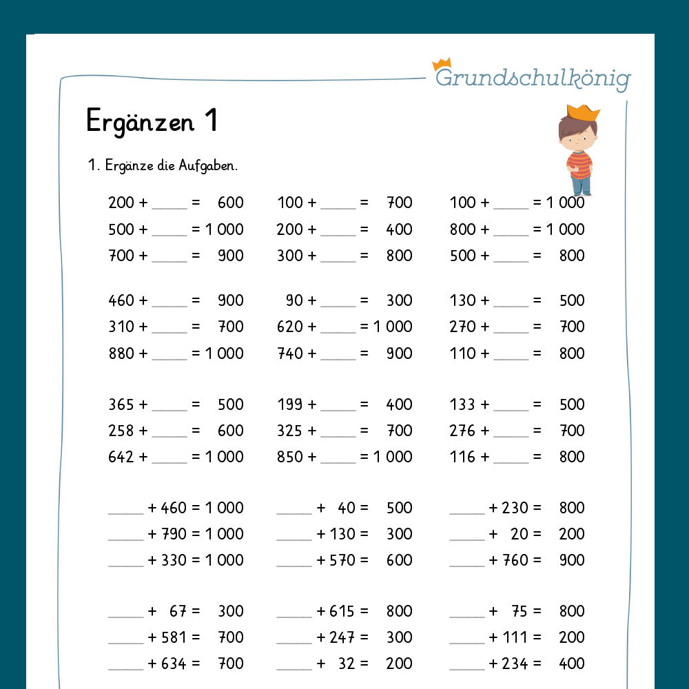 Königspaket: Ergänzen bis 1 000 (Mathe, 3. Klasse) - inklusive Test