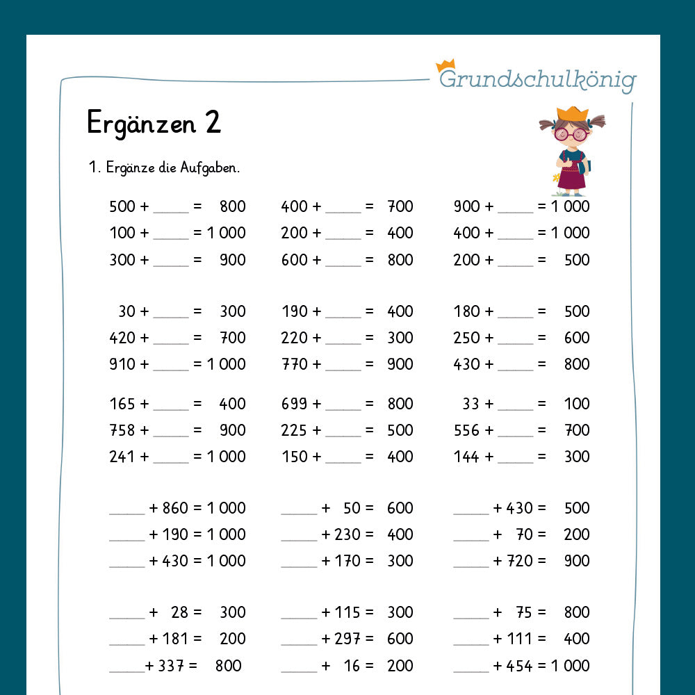 Königspaket: Ergänzen bis 1 000 (Mathe, 3. Klasse) - inklusive Test