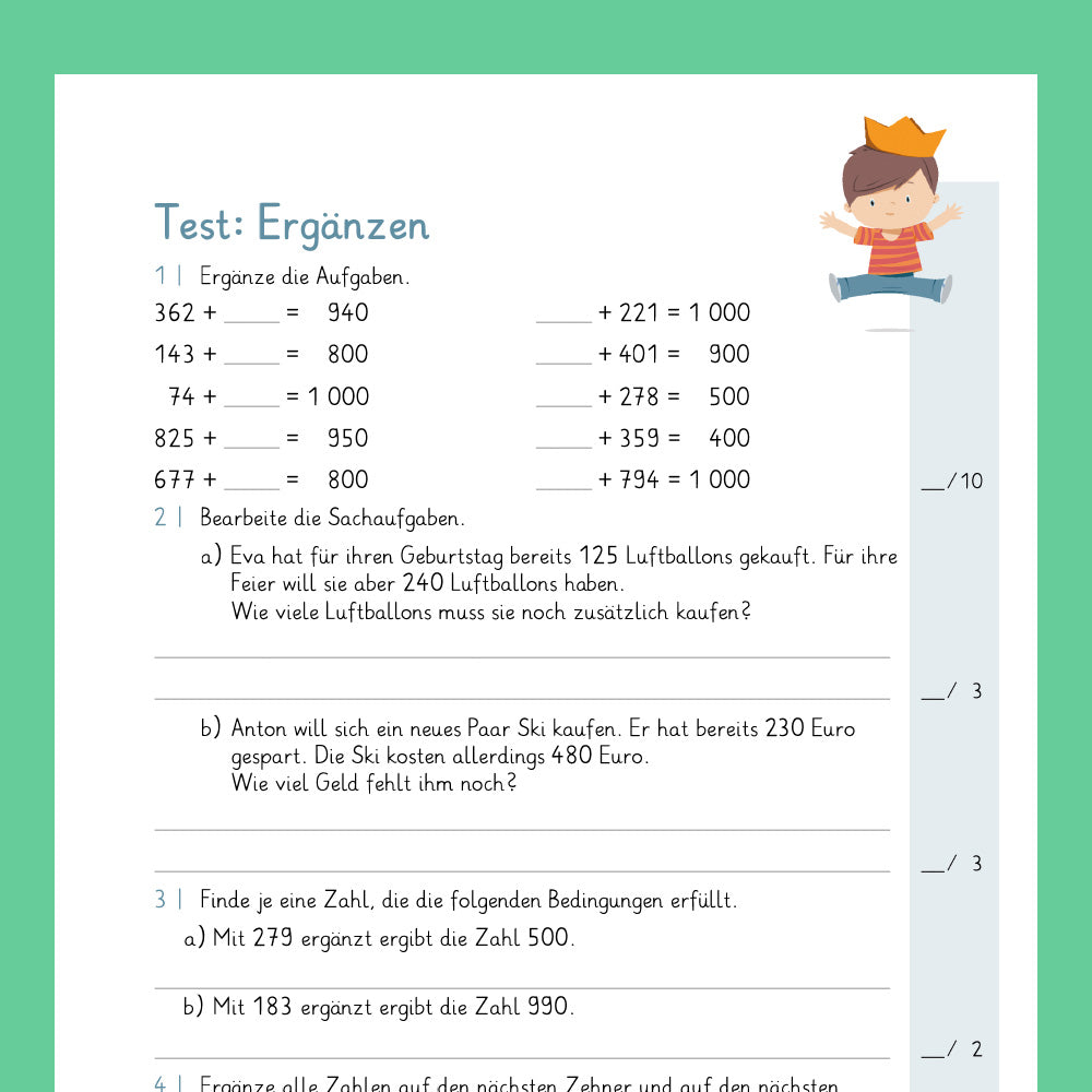 Königspaket: Ergänzen bis 1 000 (Mathe, 3. Klasse) - inklusive Test