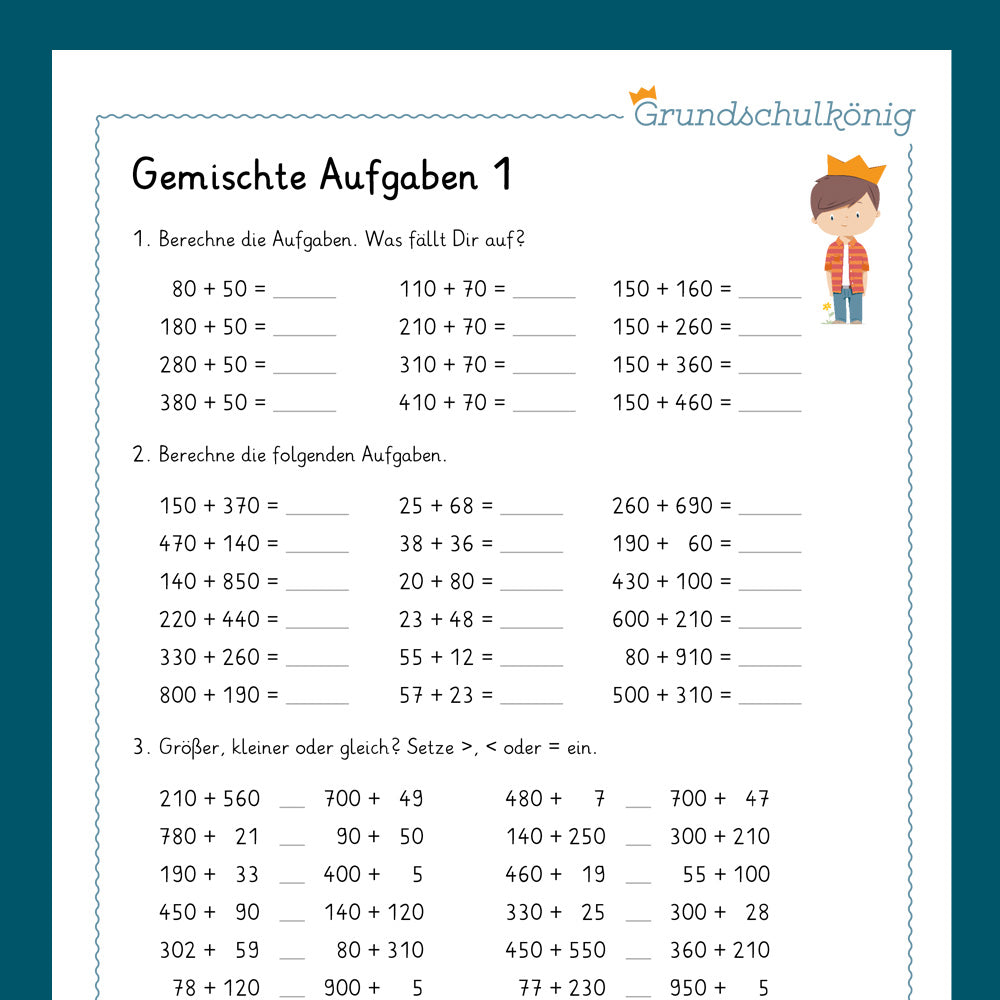 Königspaket: Gemischte Aufgaben im ZR 1 000 (Mathe, 3. Klasse) - inklusive Test