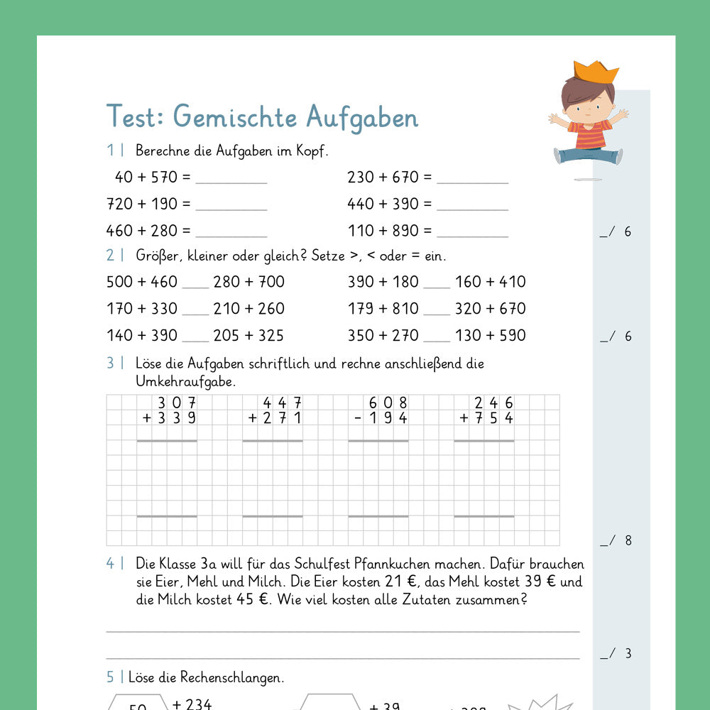 Königspaket: Gemischte Aufgaben im ZR 1 000 (Mathe, 3. Klasse) - inklusive Test