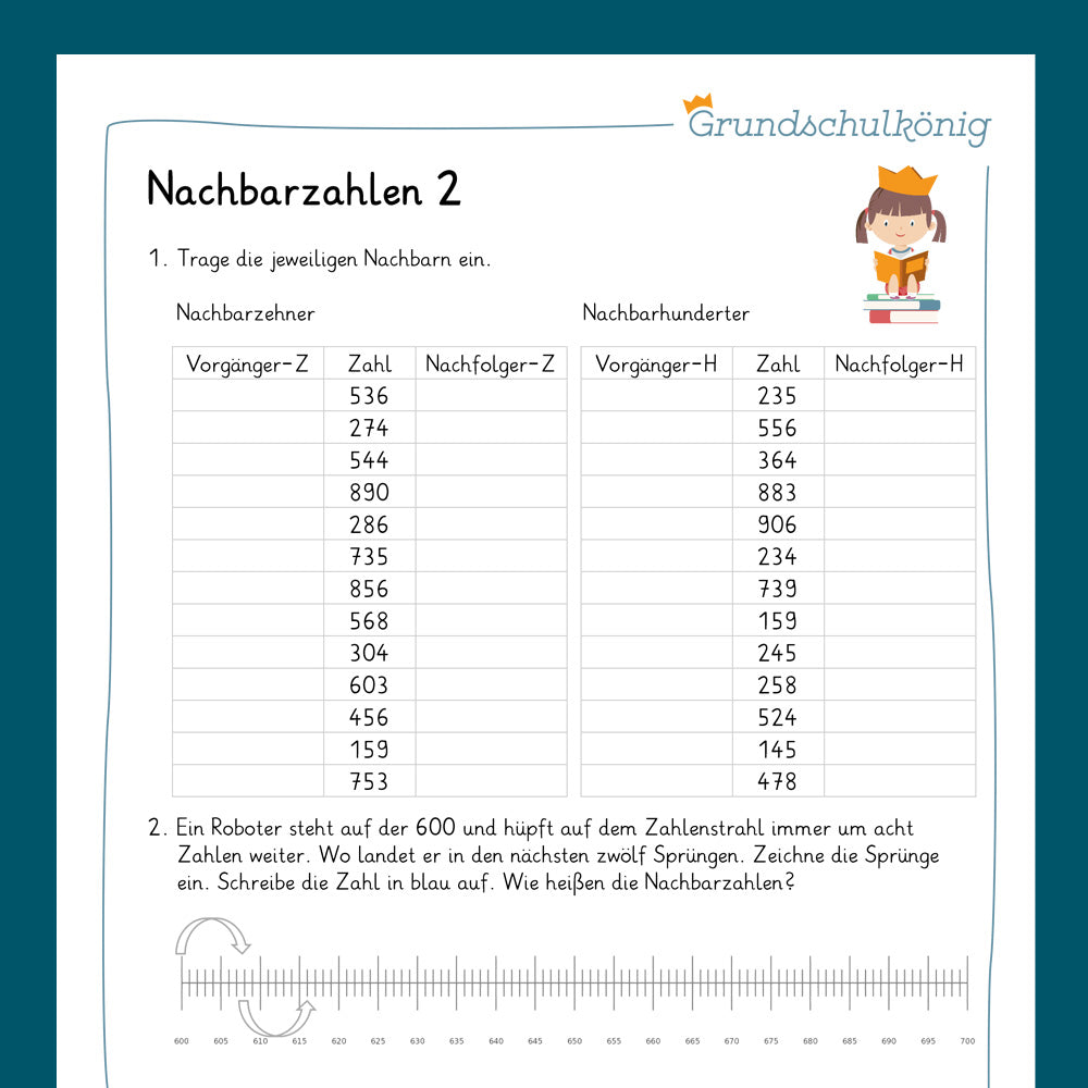 Königspaket: Nachbarzahlen im Zahlenraum 1 000 (Mathe, 3. Klasse) - inklusive Test