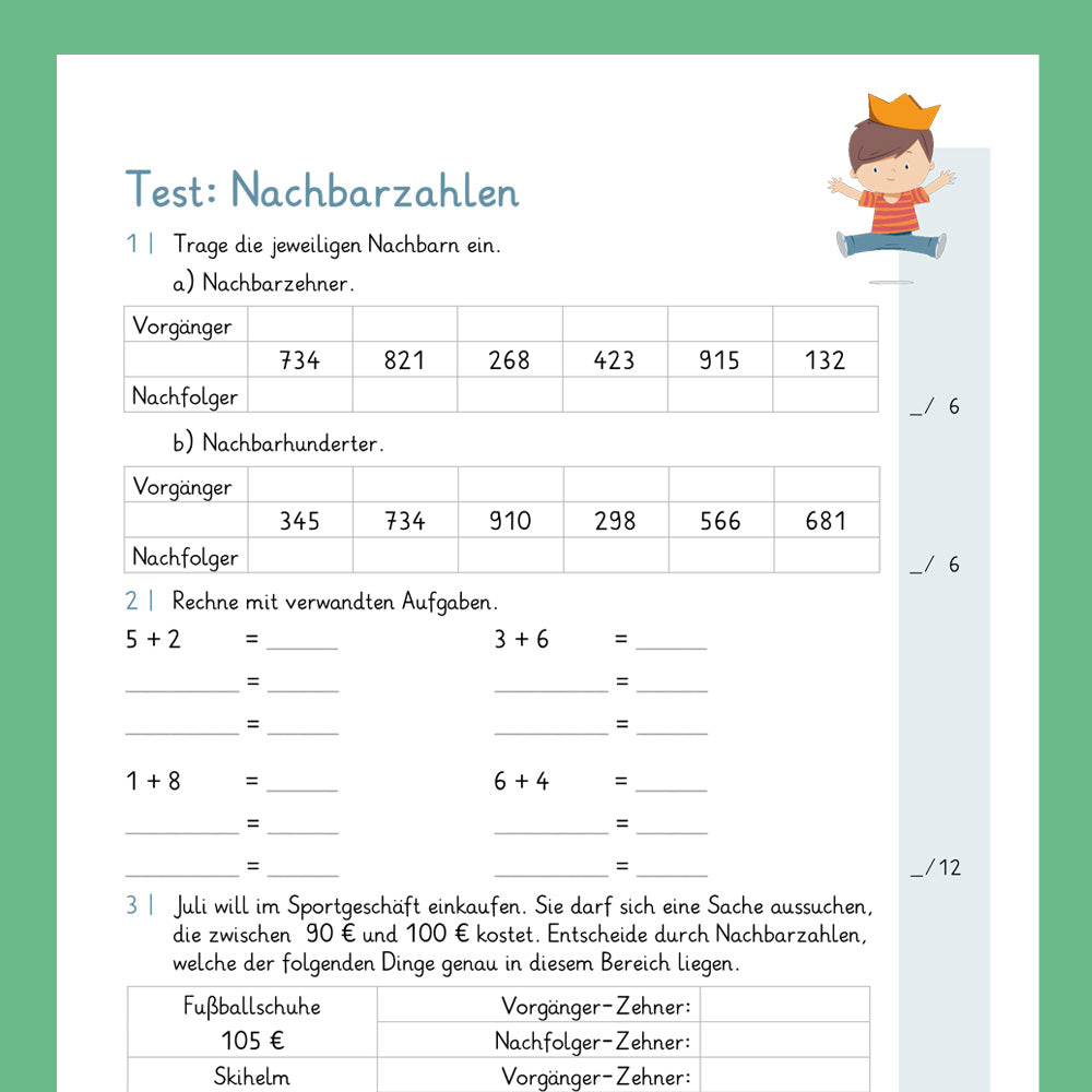 Königspaket: Nachbarzahlen im Zahlenraum 1 000 (Mathe, 3. Klasse) - inklusive Test
