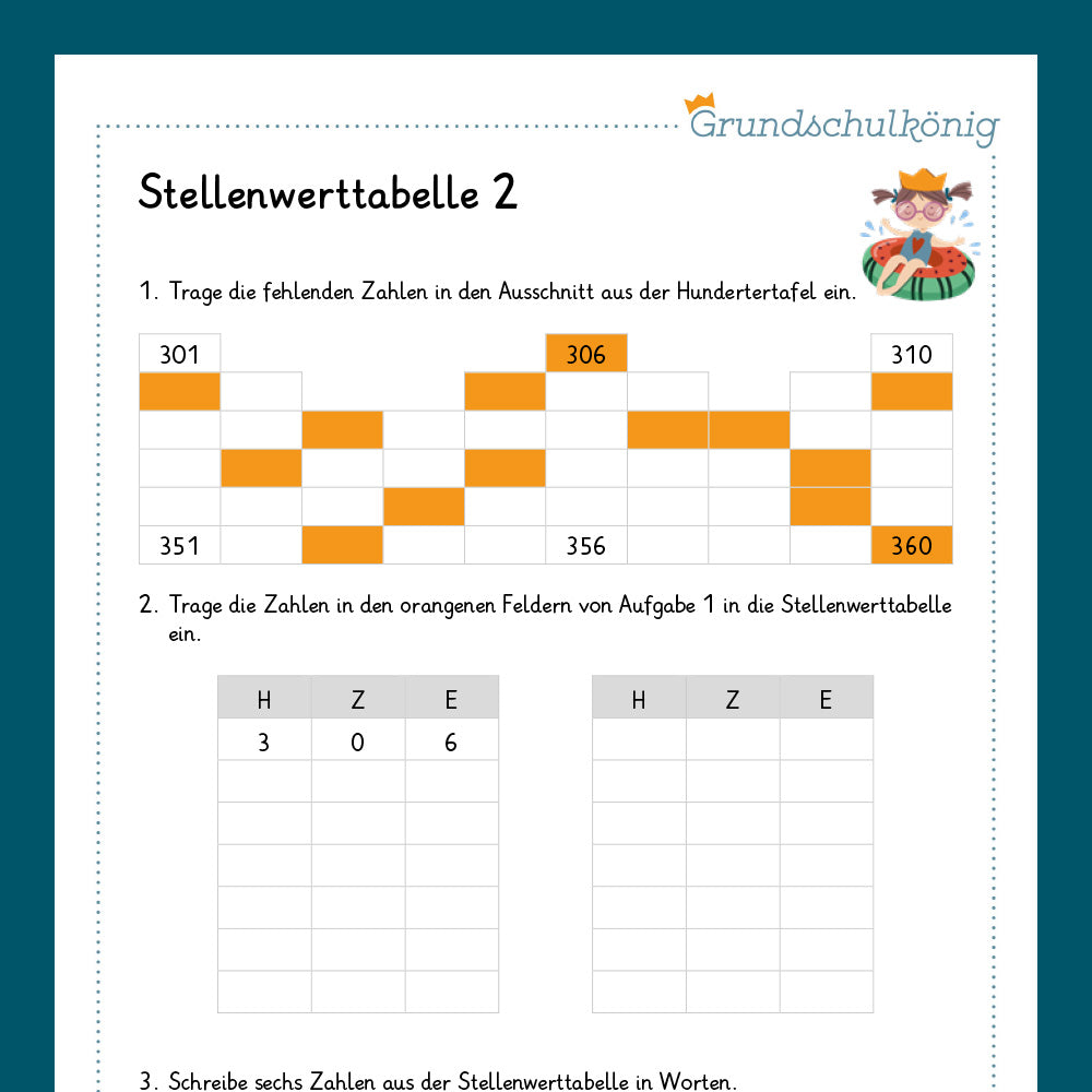 Königspaket: Stellenwerttabelle im Zahlenraum 1 000 (Mathe, 3. Klasse) - inklusive Test