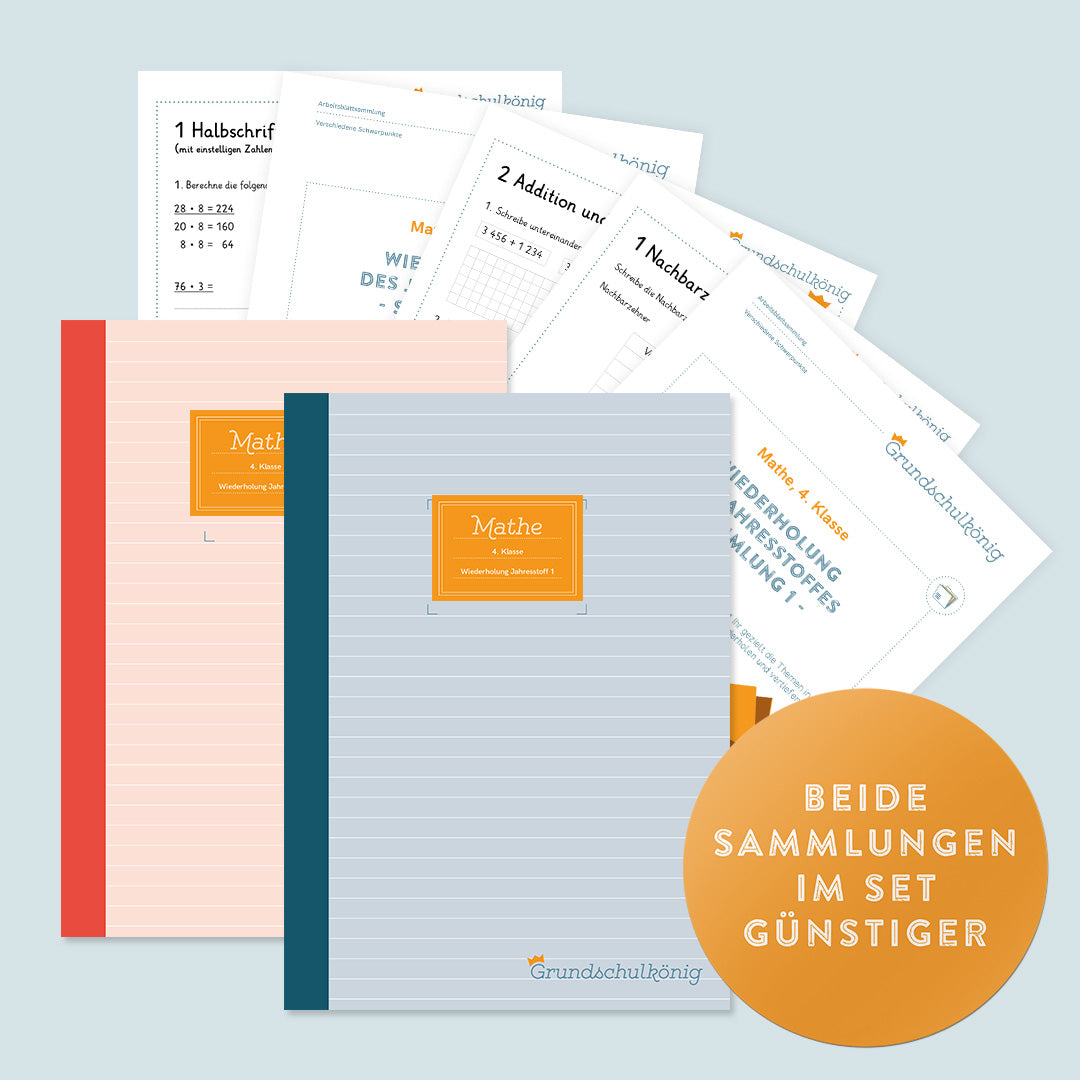 Günstiger im Set: Mathe, 4. Klasse: Wiederholung des Jahresstoffs Teil 1 + 2