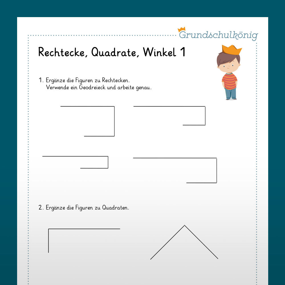 Königspaket: Rechtecke, Quadrate und Winkel (Mathe,  4. Klasse) - inklusive Test