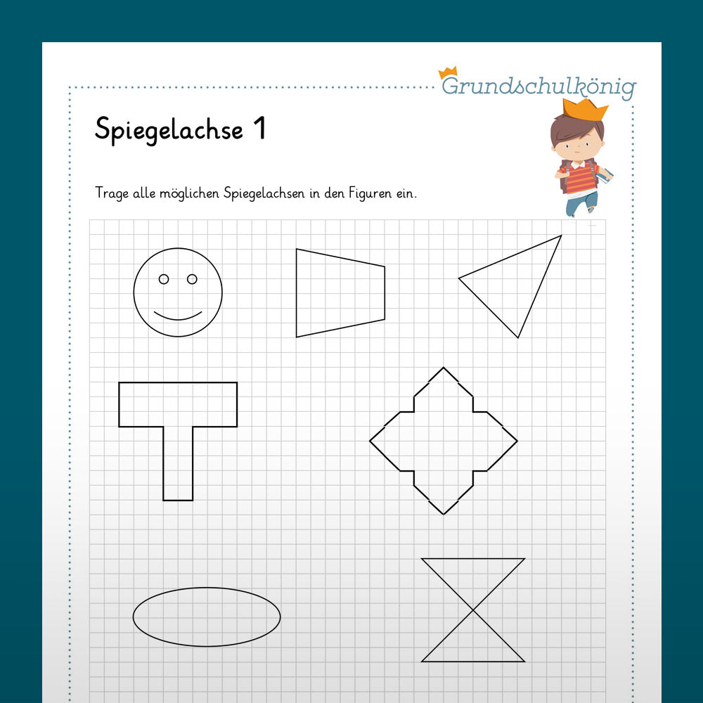Königspaket: Symmetrie, Symmetrieachse und Symmetrische Figuren (Mathe, 4. Klasse) - inklusive Test