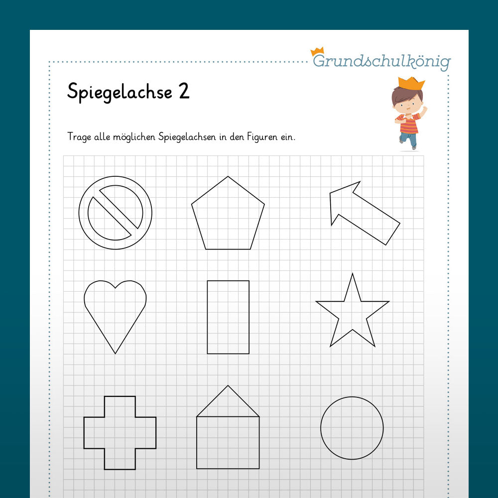 Königspaket: Symmetrie, Symmetrieachse und Symmetrische Figuren (Mathe, 4. Klasse) - inklusive Test