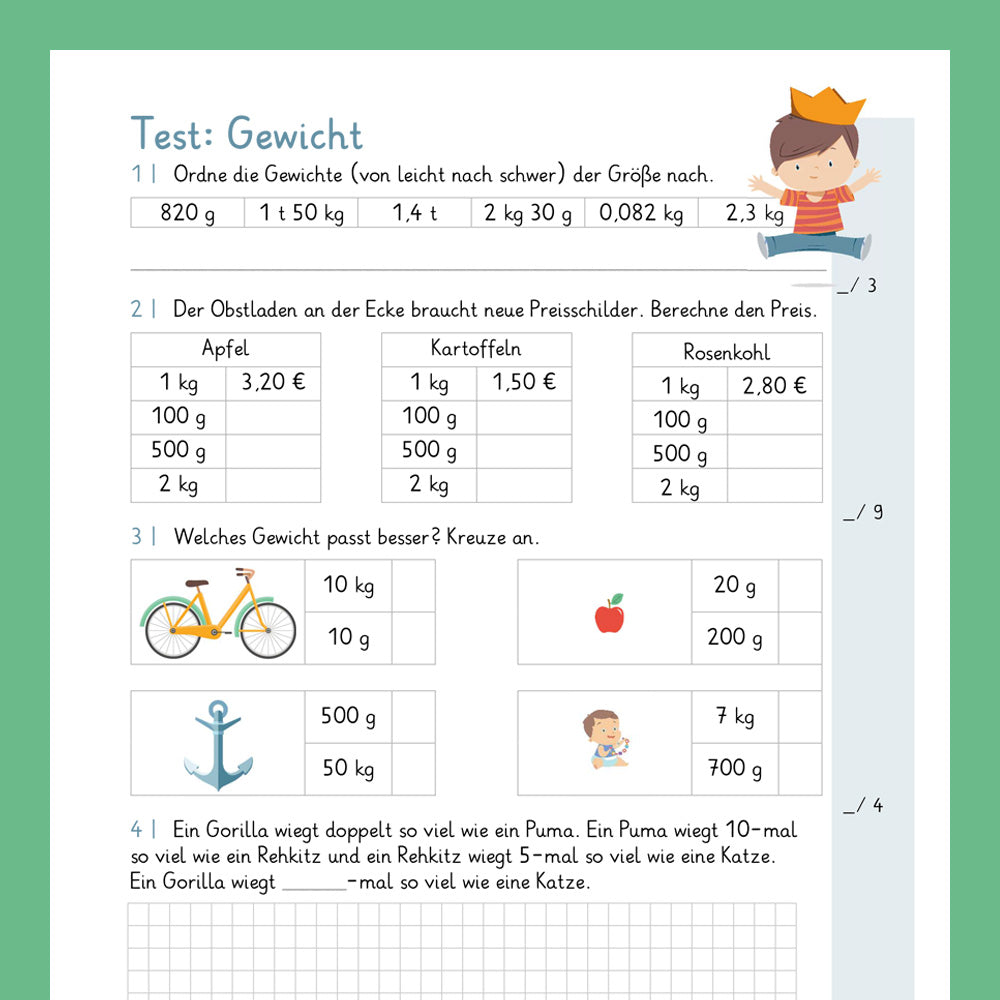 Königspaket: Gewichte (Mathe, 4. Klasse) - inklusive Test