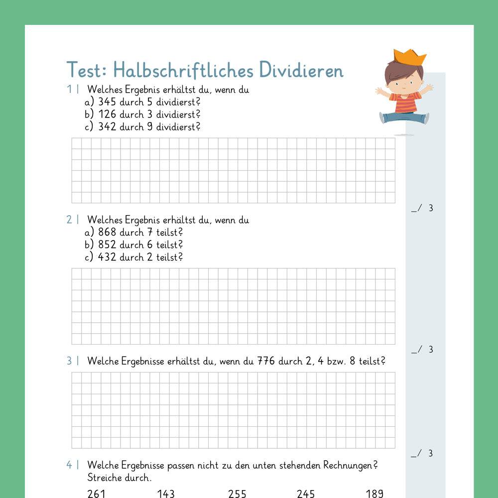 Königspaket: Halbschriftliches Dividieren (Mathe, 4. Klasse) - inklusive Test