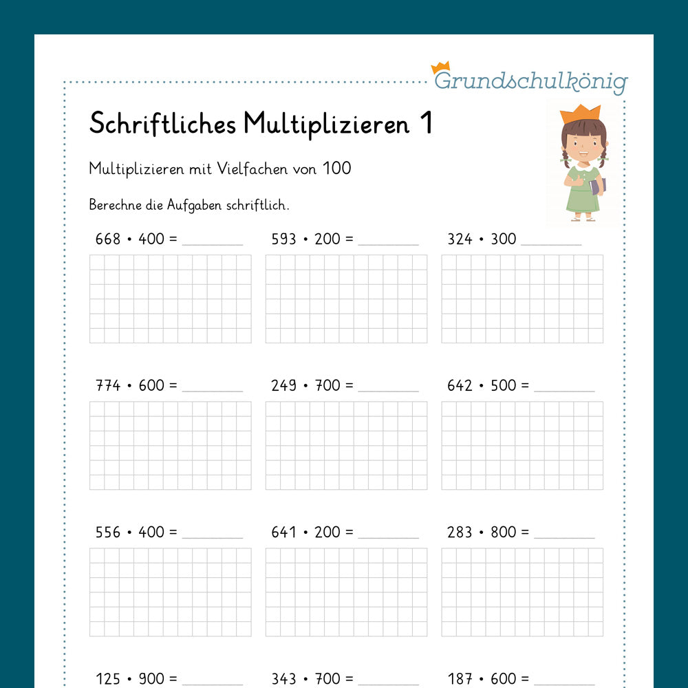 Königspaket: Multiplikation mit Vielfachen von 10 und 100 (Mathe, 4. Klasse) - inklusive 2 Tests
