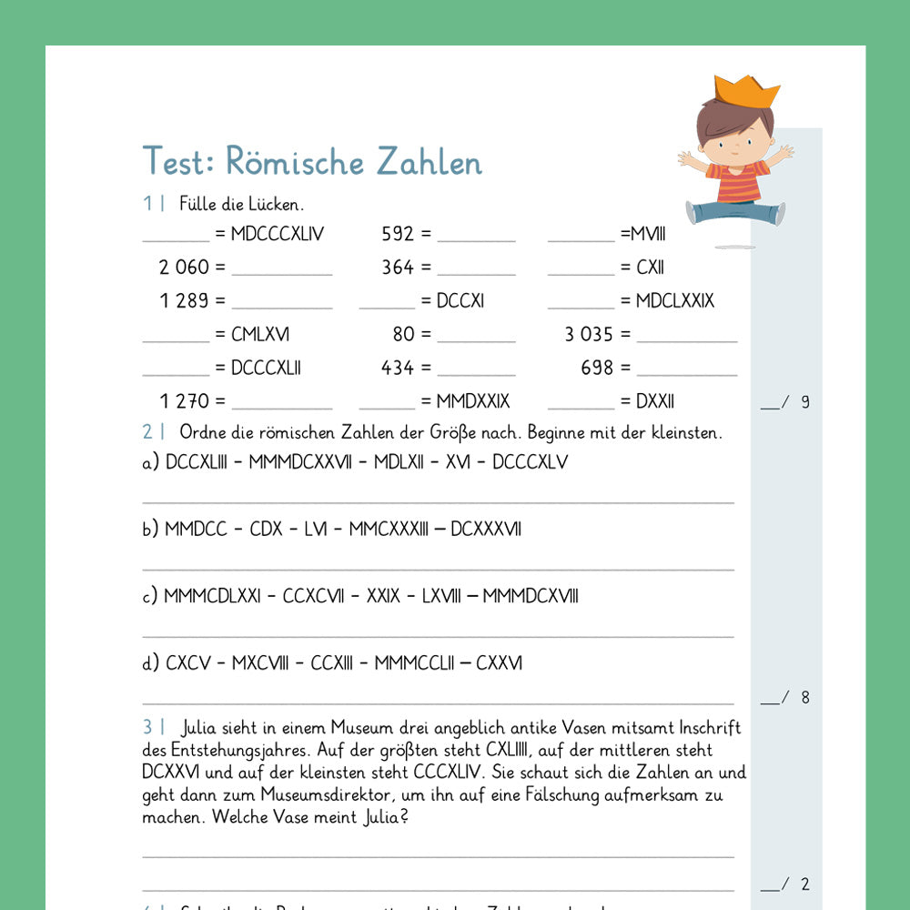 Königspaket: Römische Zahlen (Mathe, 4. Klasse) - inklusive Test