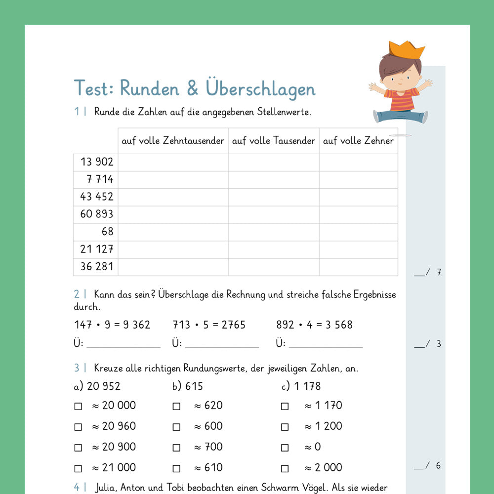 Königspaket: Runden und Überschlag - gemischte Aufgaben (Mathe, 4. Klasse) - inklusive Test