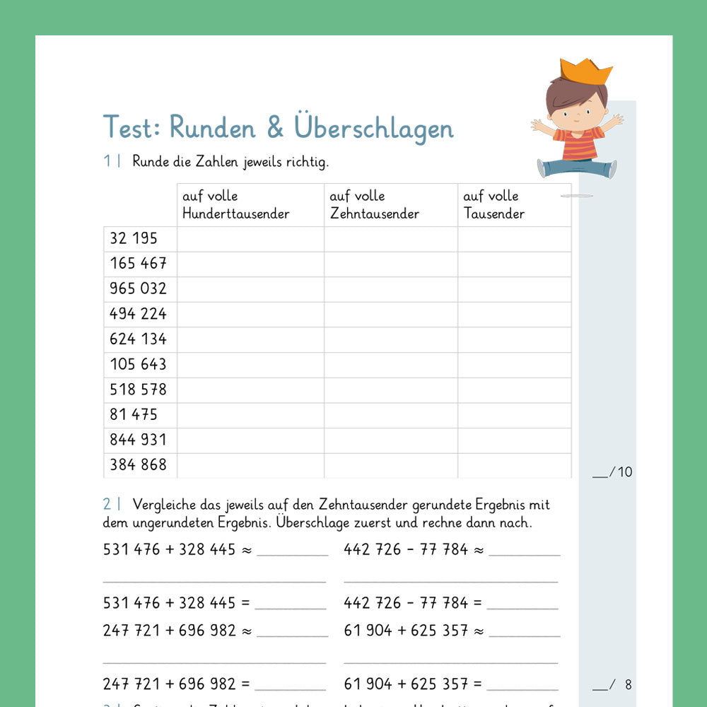 Königspaket: Runden und Überschlag im ZR 1 Million (Mathe, 4. Klasse) - inklusive Test
