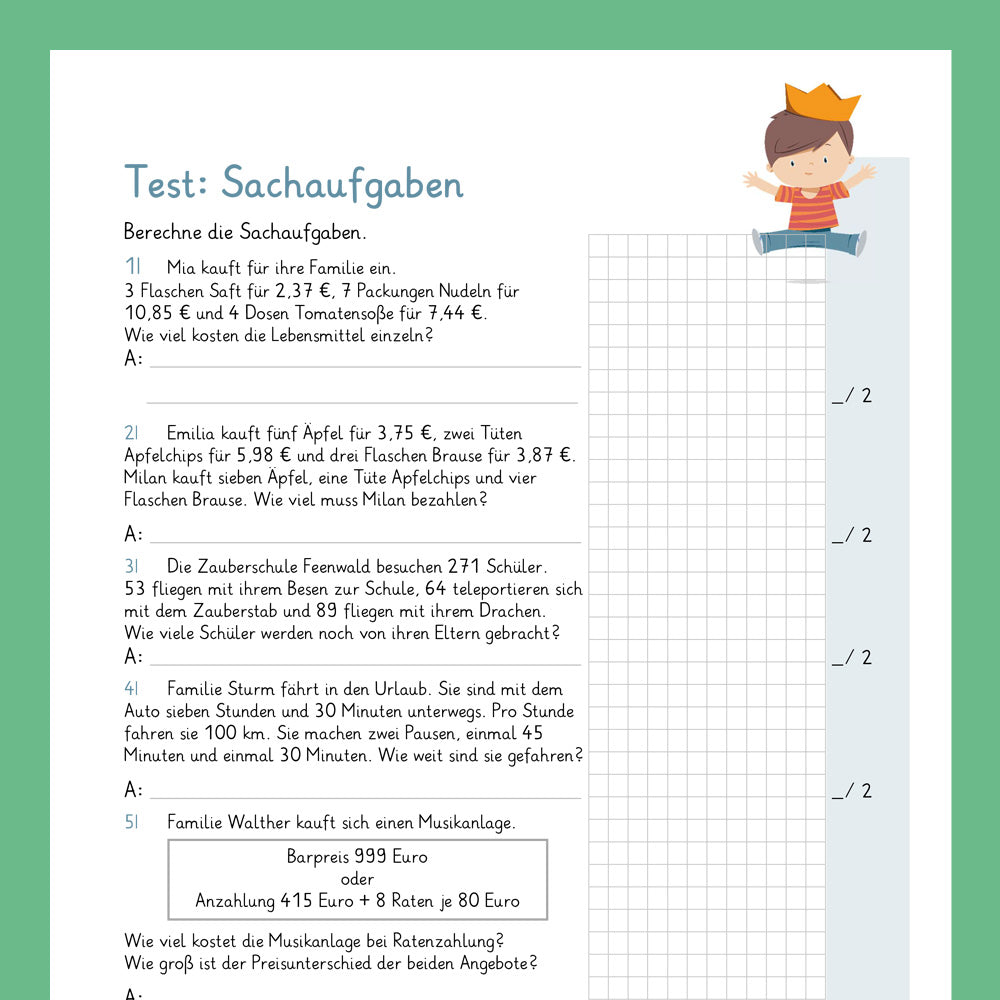 Königspaket: Sachaufgaben - gemischte Aufgaben (Mathe, 4. Klasse) - inklusive Test