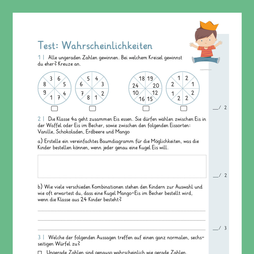 Königspaket: Wahrscheinlichkeiten (Mathe, 4. Klasse) - inklusive Test