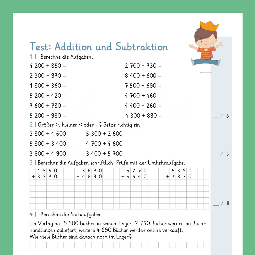 Königspaket: Addition und Subtraktion im Zahlenraum 10 000 (Mathe, 4. Klasse) - inklusive Test