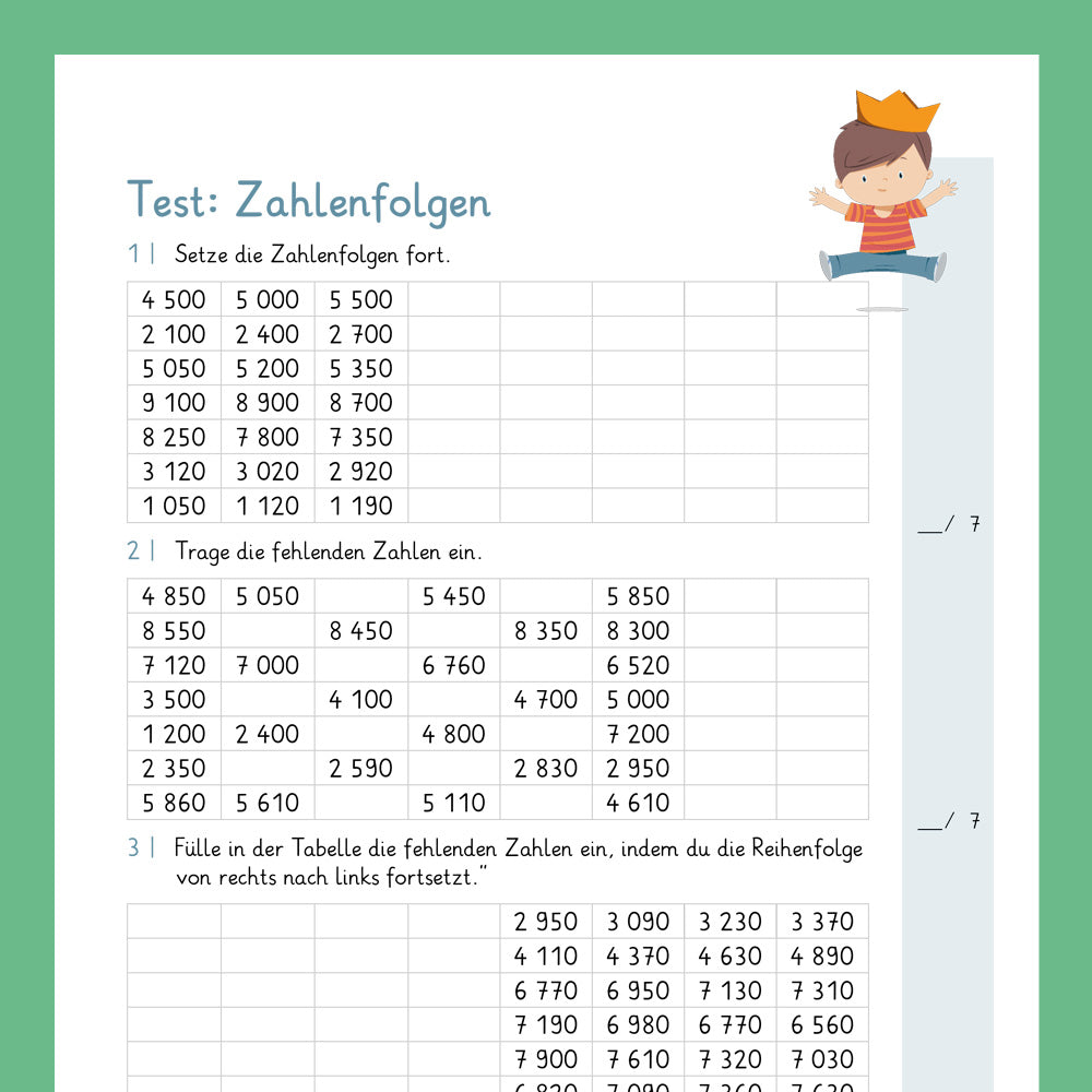 Königspaket: Zahlenfolgen im Zahlenraum 10 000 (Mathe, 4. Klasse) - inklusive Test
