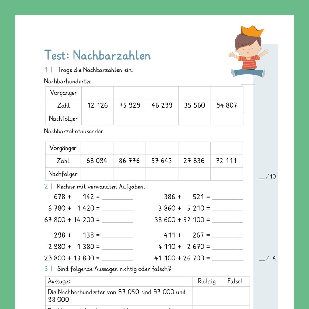 Königspaket: Nachbarzahlen im Zahlenraum 100 000 (Mathe, 4. Klasse) - inklusive Test