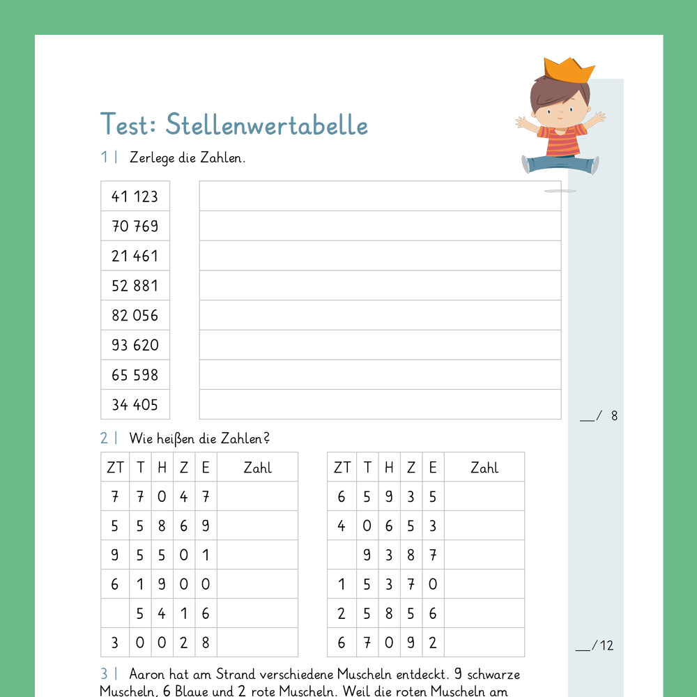 Königspaket: Stellenwerttabelle und Zahlenstrahl im Zahlenraum 100 000 (Mathe, 4. Klasse) - inklusive 2 Tests