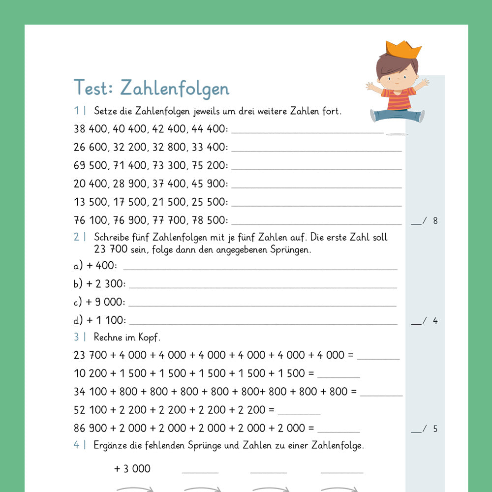 Königspaket: Zahlenfolgen im Zahlenraum 100 000 (Mathe, 4. Klasse) - inklusive Test
