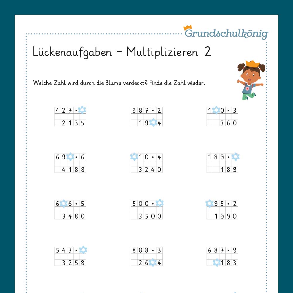 Königspaket: Lückenaufgaben - Multiplizieren (Mathe, 4. Klasse) - inklusive Test
