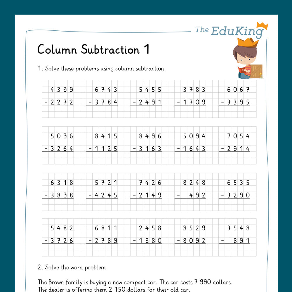 Master Bundle: Column Subtraction, 4-Digit-Numbers (Math, Grade 4) - including a Test