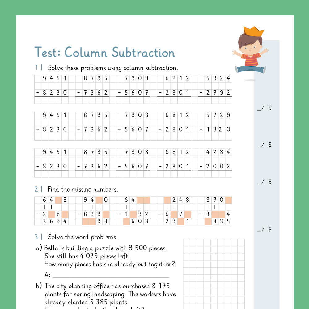 Master Bundle: Column Subtraction, 4-Digit-Numbers (Math, Grade 4) - including a Test