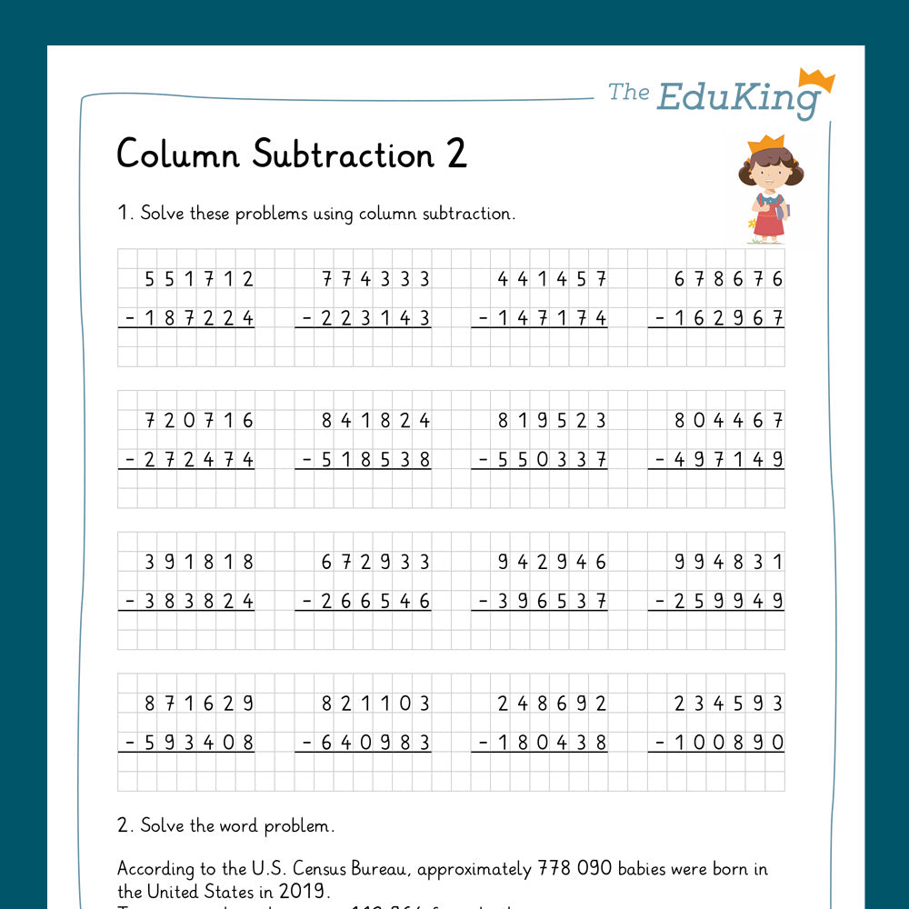 Master Bundle: Column Subtraction, 6-Digit-Numbers (Math, Grade 4) - including a Test