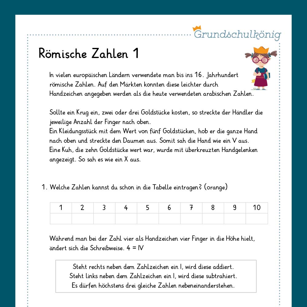 Königspaket: Römische Zahlen (Mathe, 4. Klasse) - inklusive Test