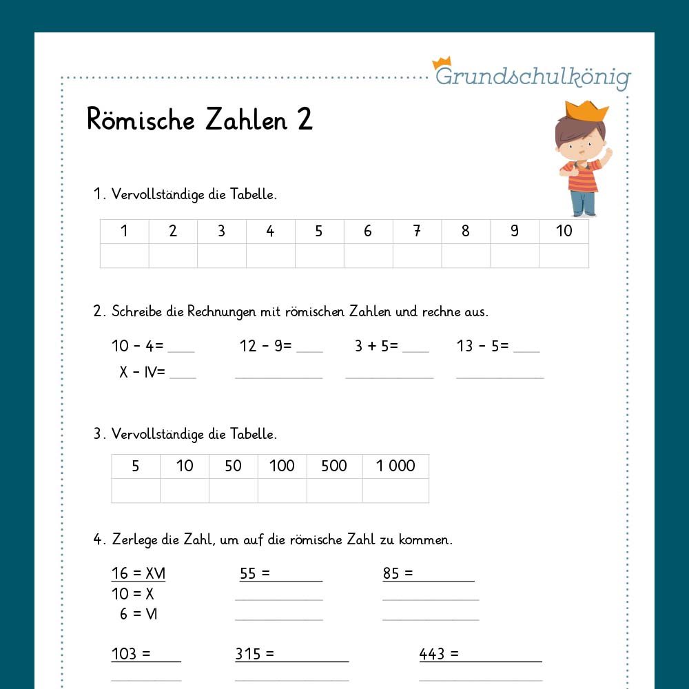 Königspaket: Römische Zahlen (Mathe, 4. Klasse) - inklusive Test