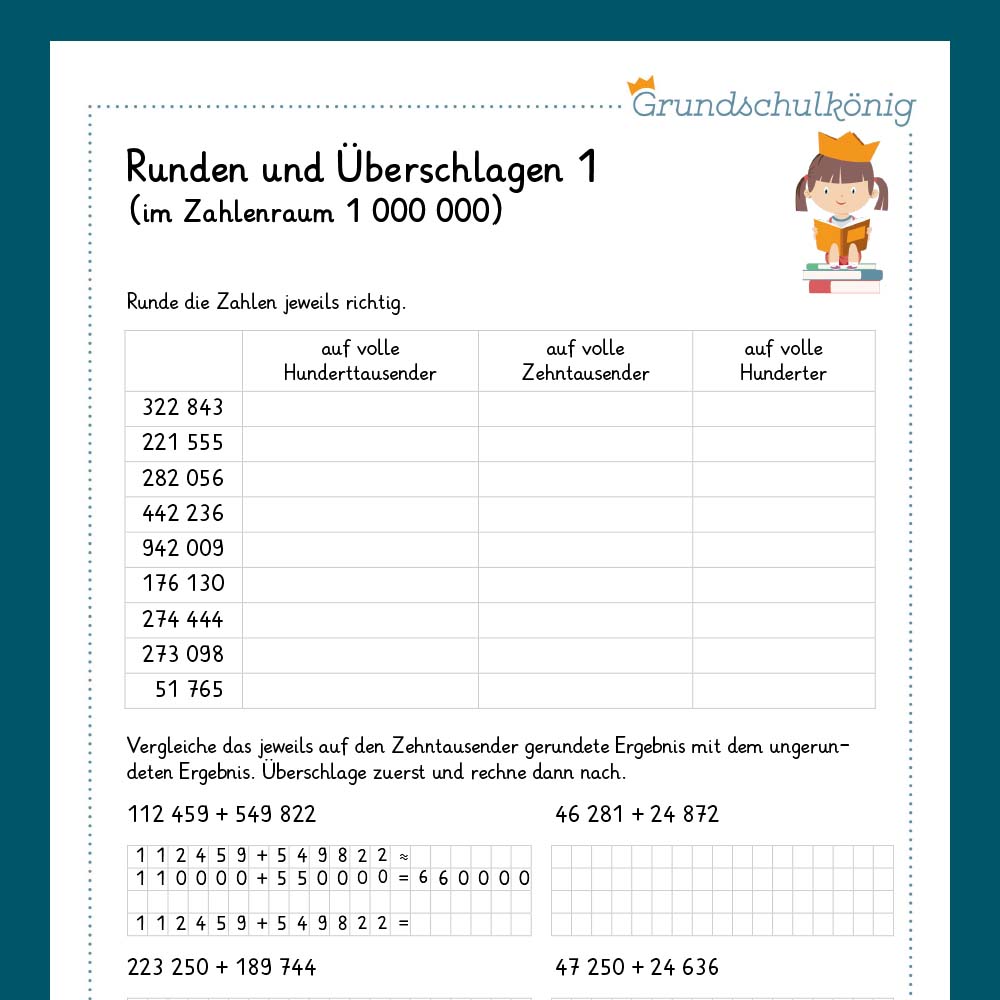 Königspaket: Runden und Überschlag im ZR 1 Million (Mathe, 4. Klasse) - inklusive Test