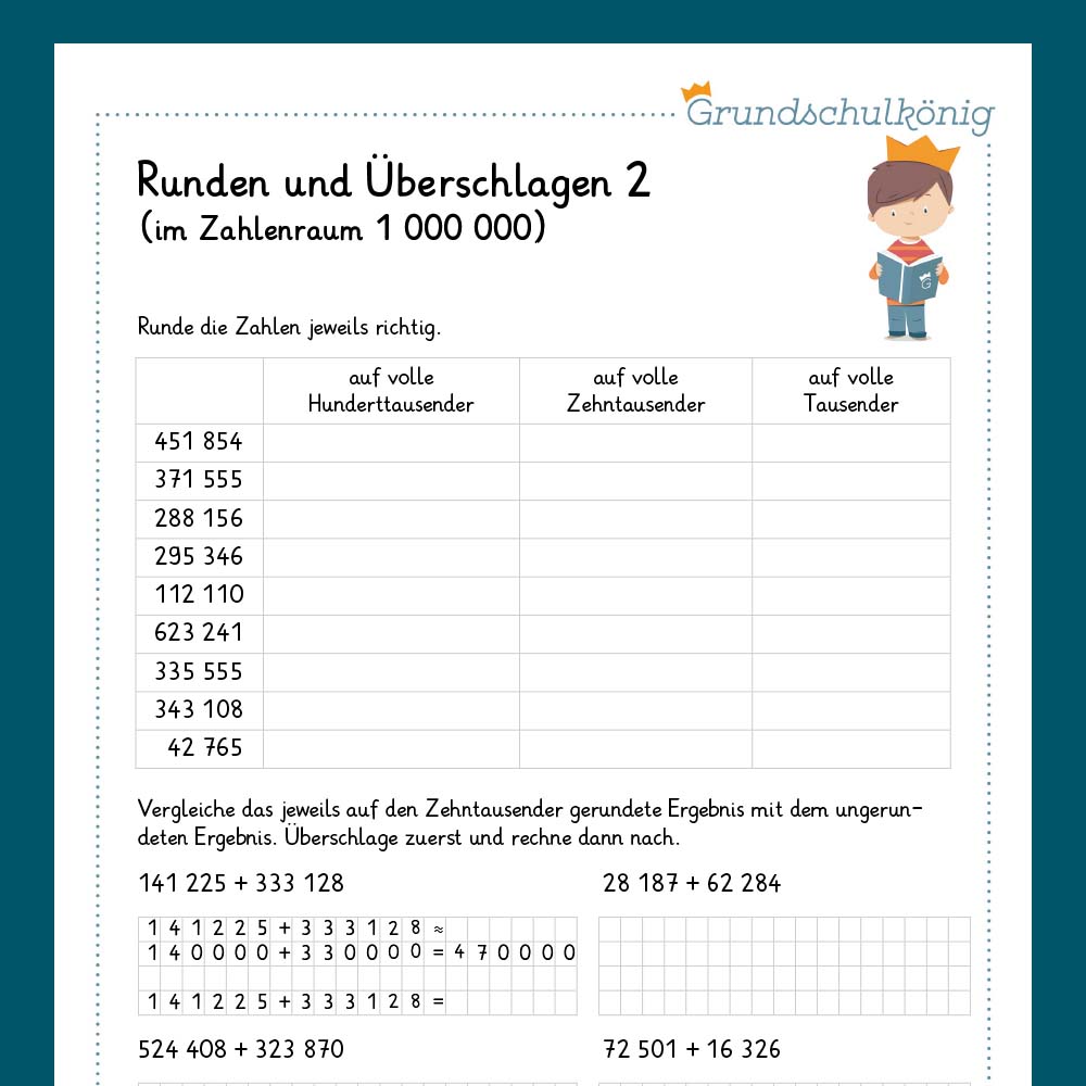 Königspaket: Runden und Überschlag im ZR 1 Million (Mathe, 4. Klasse) - inklusive Test
