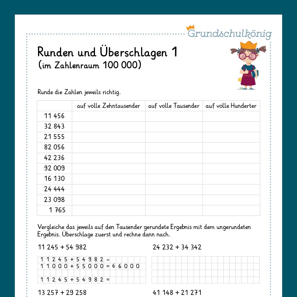 Königspaket: Runden und Überschlagen im ZR 100 000 (Mathe, 4. Klasse) - inklusive Test