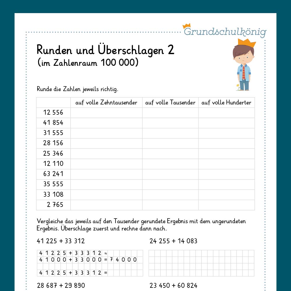Königspaket: Runden und Überschlagen im ZR 100 000 (Mathe, 4. Klasse) - inklusive Test
