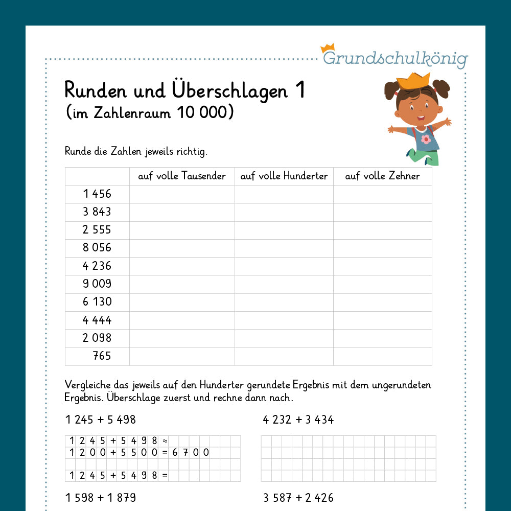 Königspaket: Runden und Überschlag im ZR 10 000 (Mathe, 4. Klasse) - inklusive Test